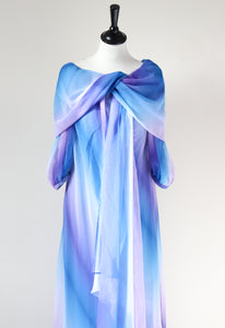 Frank Usher Evening Dress - Maxi - Blue / Purple Chiffon Polyester  - M / UK 12