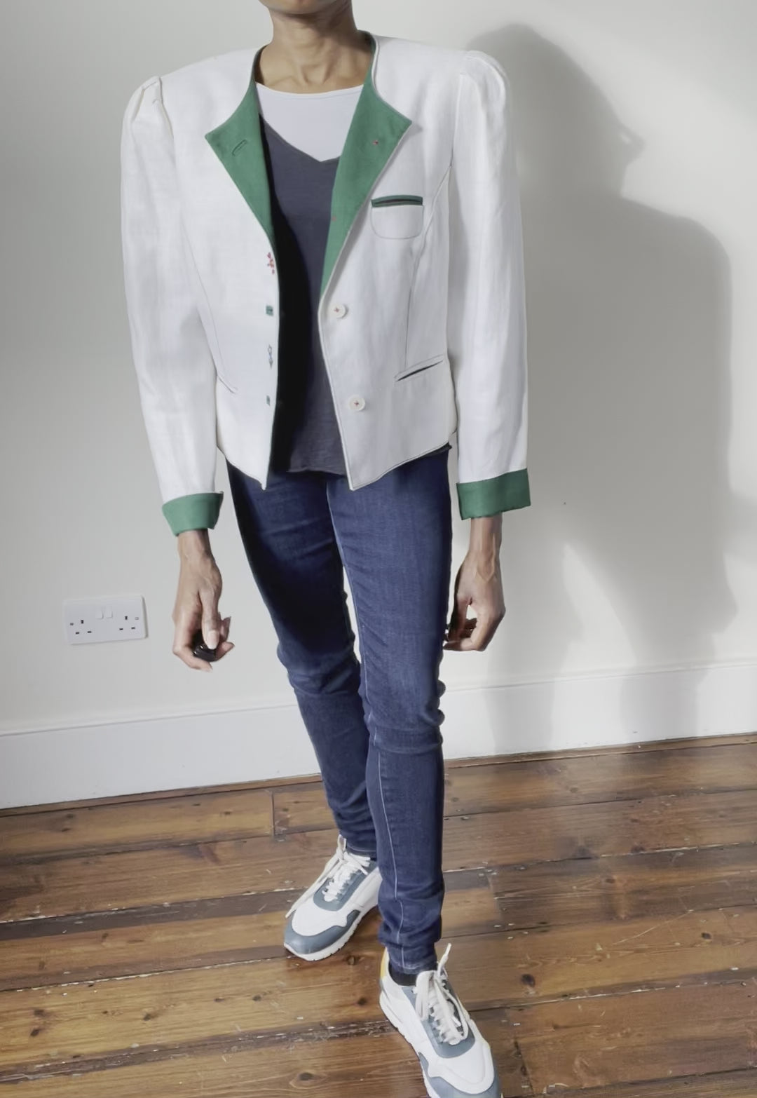 Tirol Trachten Jacket - Vintage 1980s - Ivory Cream Linen - Perry - L / UK  14