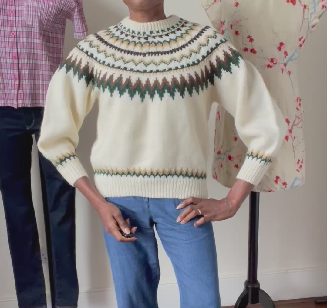 Nordic Style Hand Knit Jumper - Cream Wool - M / UK 12