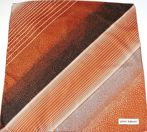 Pierre Balmain Vintage Silk Scarf - 1970s - Brown Spotted / Striped - Medium
